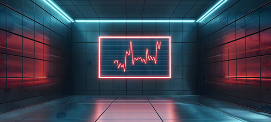 Futuristic Digital Heart Rate Monitor Display in Neon Lit Room