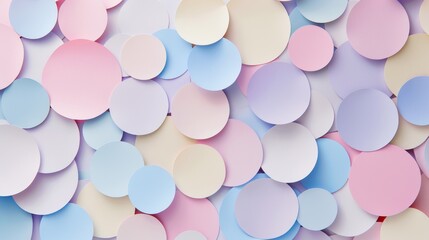 Geometric pattern background made from overlapping paper circles in various sizes and soft pastel colors - obrazy, fototapety, plakaty
