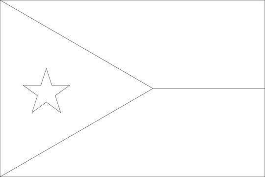 Djibouti flag - thin black vector outline wireframe isolated on white background. Ready for colouring.