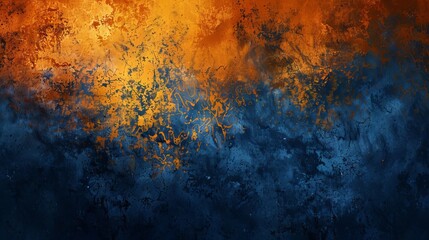 Glowing amber and navy blue textured background, representing warmth and depth. - obrazy, fototapety, plakaty