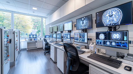 Inside the neurology lab: sophisticated brain imaging equipment meets advanced diagnostics - obrazy, fototapety, plakaty