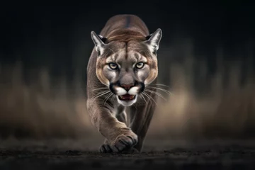 Deurstickers Predatory Focus: The Puma's Gaze © bernd77