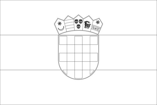 Croatia flag - thin black vector outline wireframe isolated on white background. Ready for colouring.