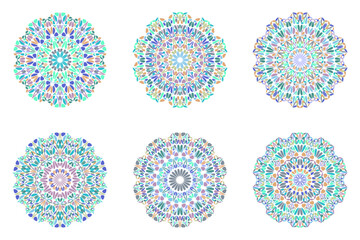 Colorful petal mandala symbol set - circular ornate abstract geometrical vector graphic designs