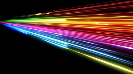 High-speed motion blur on a black background with dynamic rainbow streaks of light.