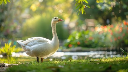Bautiful white goose in the garden