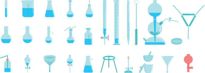 Set of laboratory glassware in vector