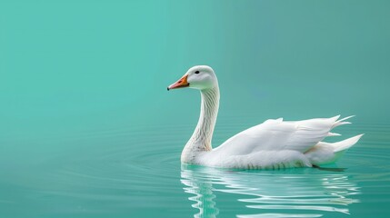 goose swims in mountain park white goose isolated on turquoise background