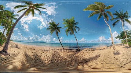 Fototapeta na wymiar panorama of tropical beach with coconut palm trees