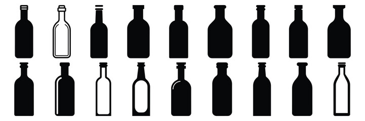 Bottle  silhouettes set, large pack of vector silhouette design, isolated white background
