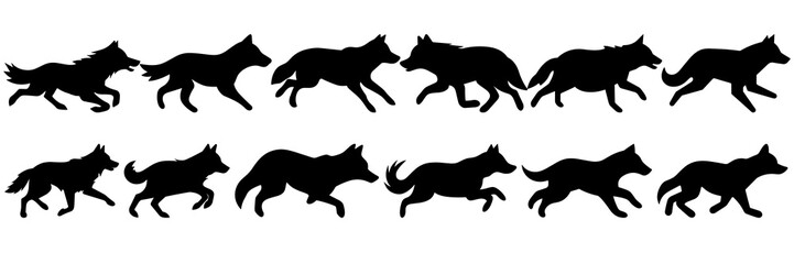 Wolf silhouettes set, large pack of vector silhouette design, isolated white background