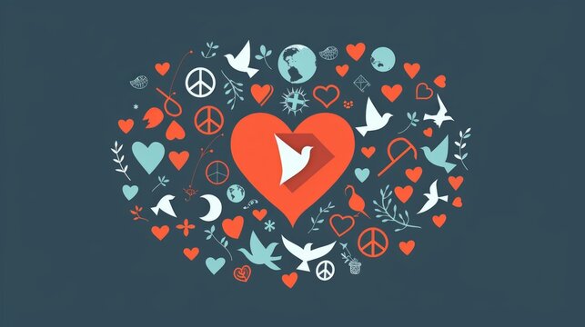 Heart Encircled by Symbols of Peace and Activism