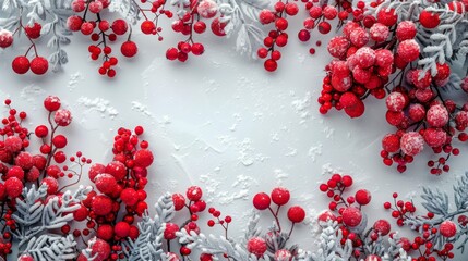 Red Berries and Snow on White Surface