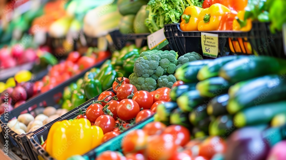 Wall mural a variety of vegetables are in baskets on display at a market stall