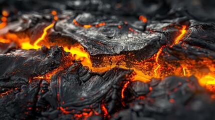 Macro shot of cooling lava textures showing the transition from molten to solid state.