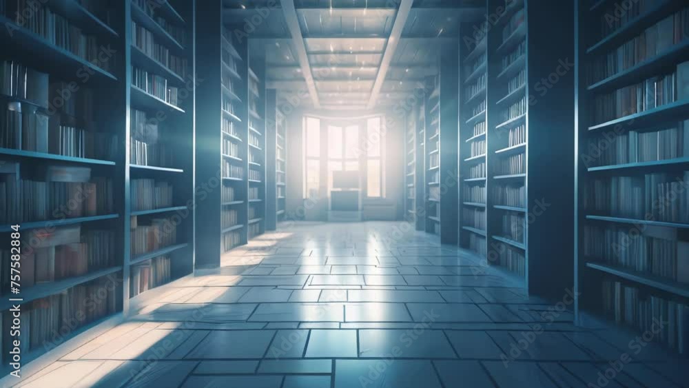 Aufkleber large library with many books and bookshelves for learning with knowledge