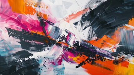 Modern abstract painting with bold strokes and contrasting colors, expressing emotions and artistic innovation.