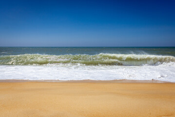North Beach famous for giant waves in Nazare town on so called Silver Coast, Oeste region of Portugal