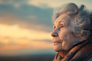 Fototapeta na wymiar Reflective Senior Gazing at Sunset