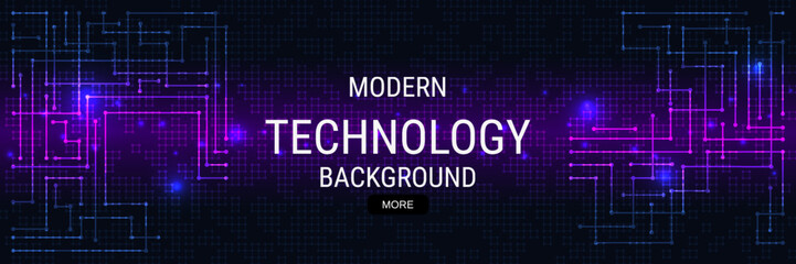 Digital technology banner vector design template. Future technology, cyberspace, virtual reality concept illustration