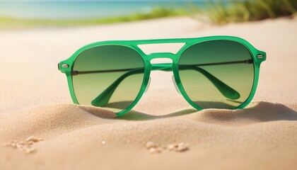 Fototapeta na wymiar Green sunglasses on the sand