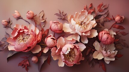 Pastel Petals Variety of Peonies in Soft Pastels on a Muted Pink Background