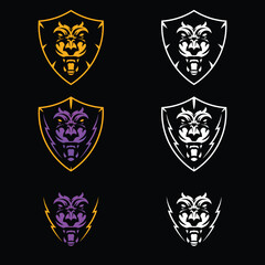 Premium, Modern, Simple, Masculine. Roaring Lion Badge E-sport Gaming Logo Set Collection Elements Vector With Black Background