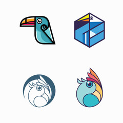 Premium, Modern, Playful, Cartoon, Flat Toucan Birds Logo Mascot Character Illustration Set Collection For Multimedia, Marketing, Finance, Technology, E-Commerce With White Background