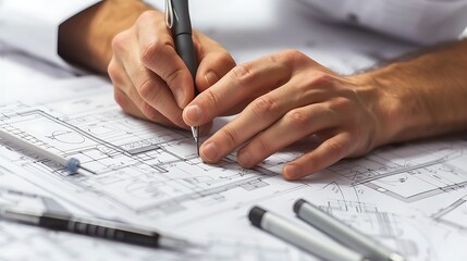 An Architect is Designing blueprints and schematics for buildings or structures - obrazy, fototapety, plakaty