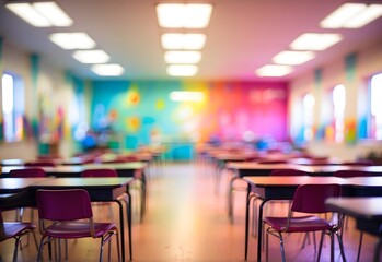 Blurred image of a vibrant classroom, generative AI