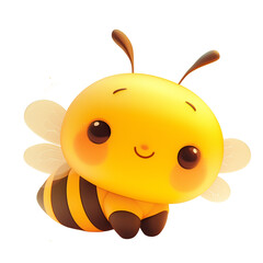 Cute 3d bee cartoon kawaii icon. Sweet adorable smiling baby bee. Isolated on white background