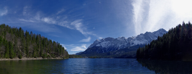 Panorama of the lake Eibsee in central Europe