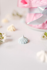 Meringue in the form of flowers for decorating cakes and pastries