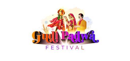 Gudi Padwa festival celebration Greeting card. Indian traditional New Year symbol Gudhi Ugadi.