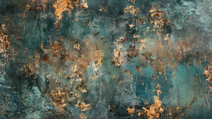 Rustic bronze and teal textured background, evoking antiquity and serenity.