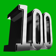 Isolated, 3D Number 100, Gold Metallic Three Dimensional Alphabet in 3D Render Illustration.