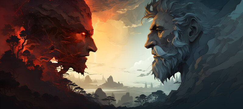 Greek mythology monsters vs gods, ai generative