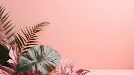 Fototapeta na wymiar Minimalistic tropical leaves on soft background, ideal for nature-inspired design projects