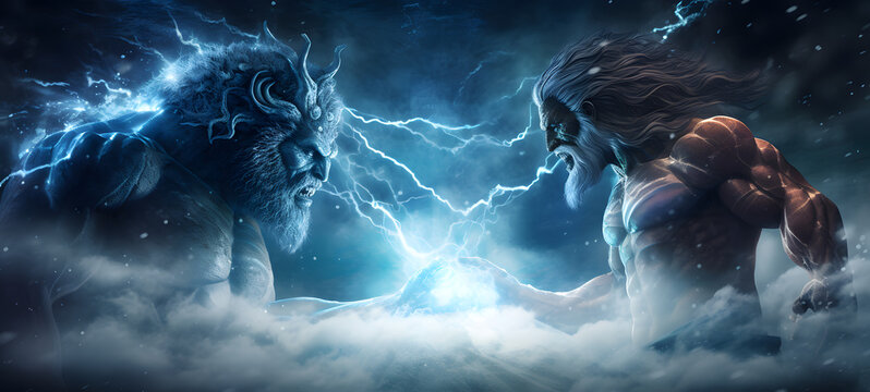 Greek mythology monsters vs gods, ai generative