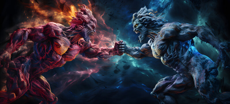Greek mythology monsters vs gods, ai generative