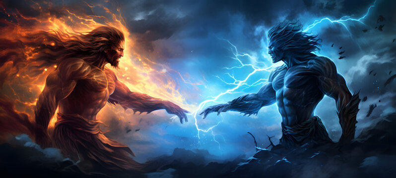 Greek mythology monsters vs gods, ai generative