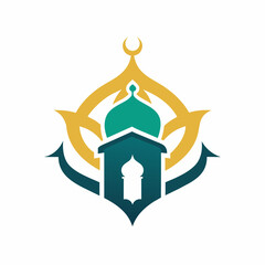 Sophisticated, harmonious vector design drawing from Islamic art, displaying geometric elements, clean white background, suitable for badge or logo applications