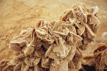 Desert rose on souvenir stand on the desert road to Star Wars The Phantom Menace movie set of Mos Espa near Nefta, Tunisia