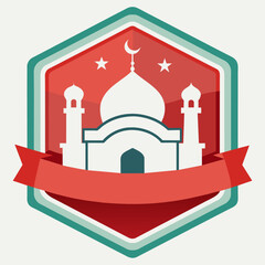 Complex, balanced vector illustration inspired by Islamic aesthetics, highlighting geometric forms, simplistic white backdrop, perfect for badge or emblem use