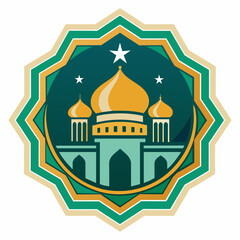 Intricate, harmonious vector artwork influenced by Islamic traditions, highlighting geometric patterns, clean white background, suitable for logo or badge designs