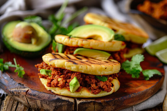 Corn arepas. Delicious breakfast. Colombian cuisine. Venezuelan food.