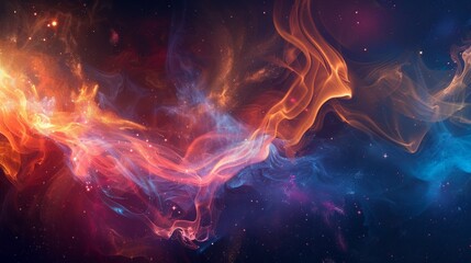 Vibrant, galaxy-inspired smoke swirling on a cosmic, dark background, lit by star-like ground lighting.