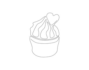 Continuous Line Drawing Of Cup Cake. One Line Of Muffin Cake. Cake Continuous Line Art. Editable Outline.