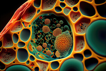 Organic cells detailed microscope view, biology style
