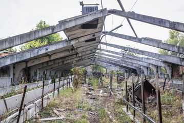 Abandoned byre in kolkhoz in Korohod village in Chernobyl Exclusion Zone, Ukraine